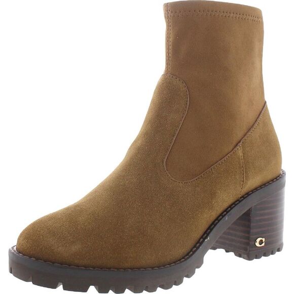 Coach Womens Joy Tan Laceless Leather Booties Shoes Imperfections - Picture 1 of 4